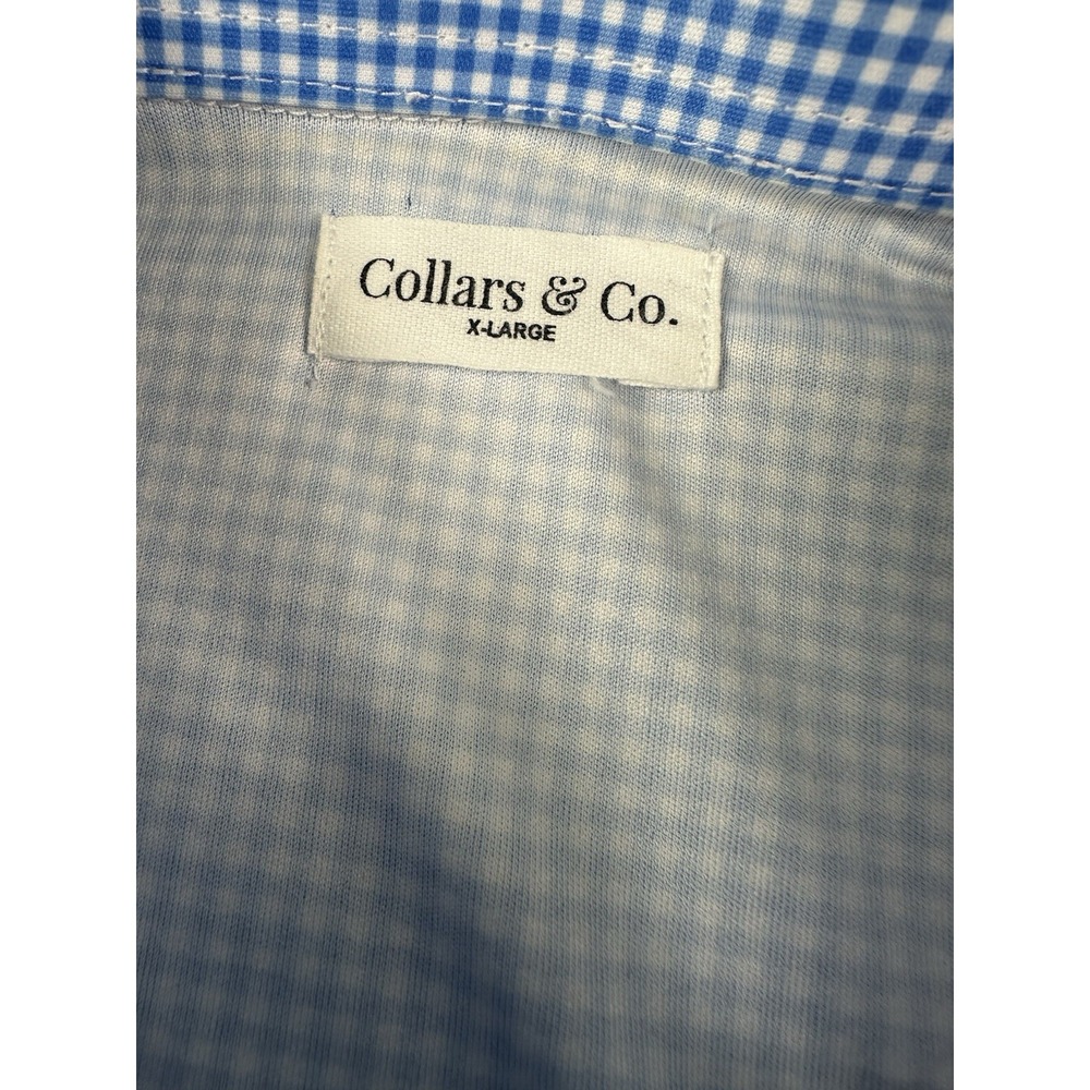 Collars & Co. Blue White Check Dress Collar Mens Polo Shirt Size XL - Picture 6 of 7